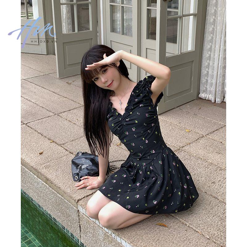 Đầm Hoa Ngắn Màu Đen Thời Trang Phong Cách Mới 2023