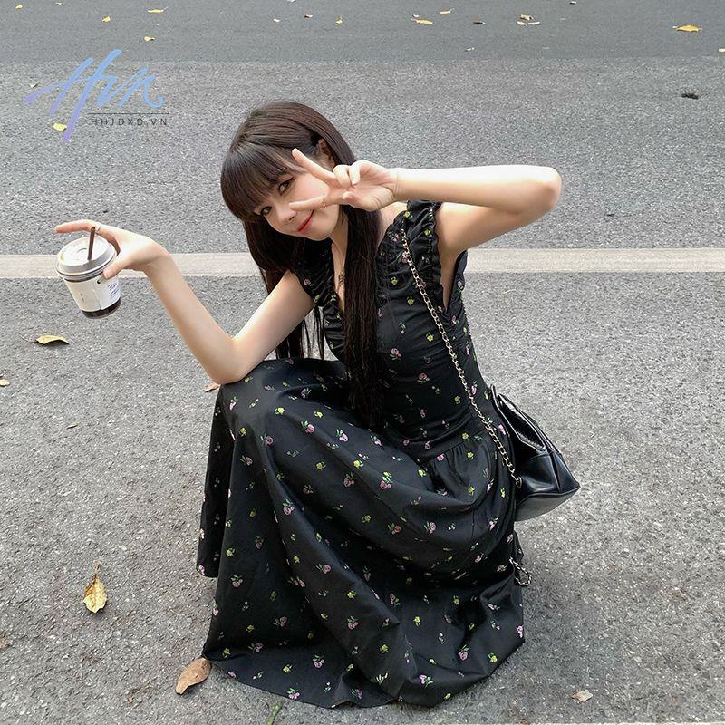 Đầm Hoa Ngắn Màu Đen Thời Trang Phong Cách Mới 2023
