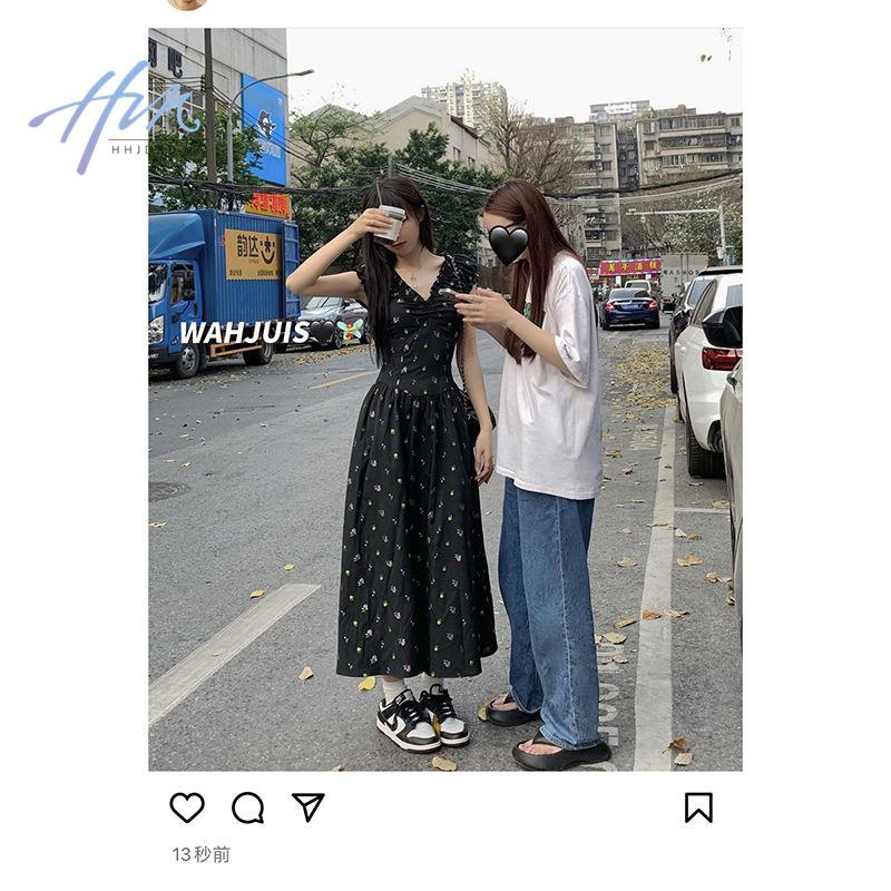 Đầm Hoa Ngắn Màu Đen Thời Trang Phong Cách Mới 2023