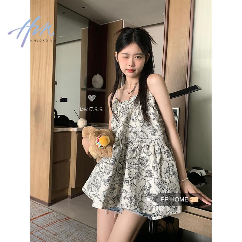 Đầm Hai Dây Dáng Rộng In Họa Tiết Hoa Xinh Xắn Thời Trang Cho Nữ