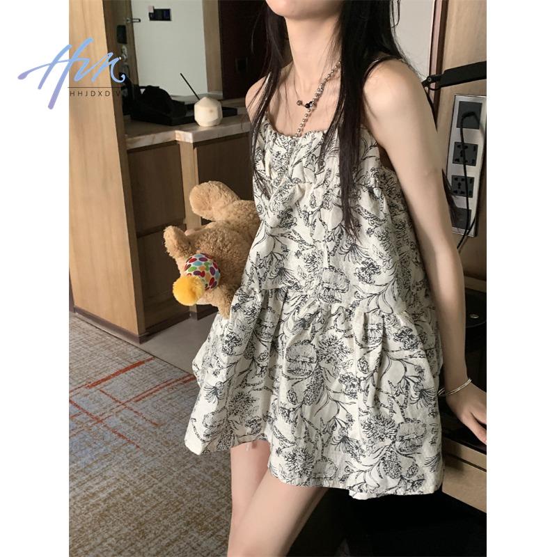 Đầm Hai Dây Dáng Rộng In Họa Tiết Hoa Xinh Xắn Thời Trang Cho Nữ