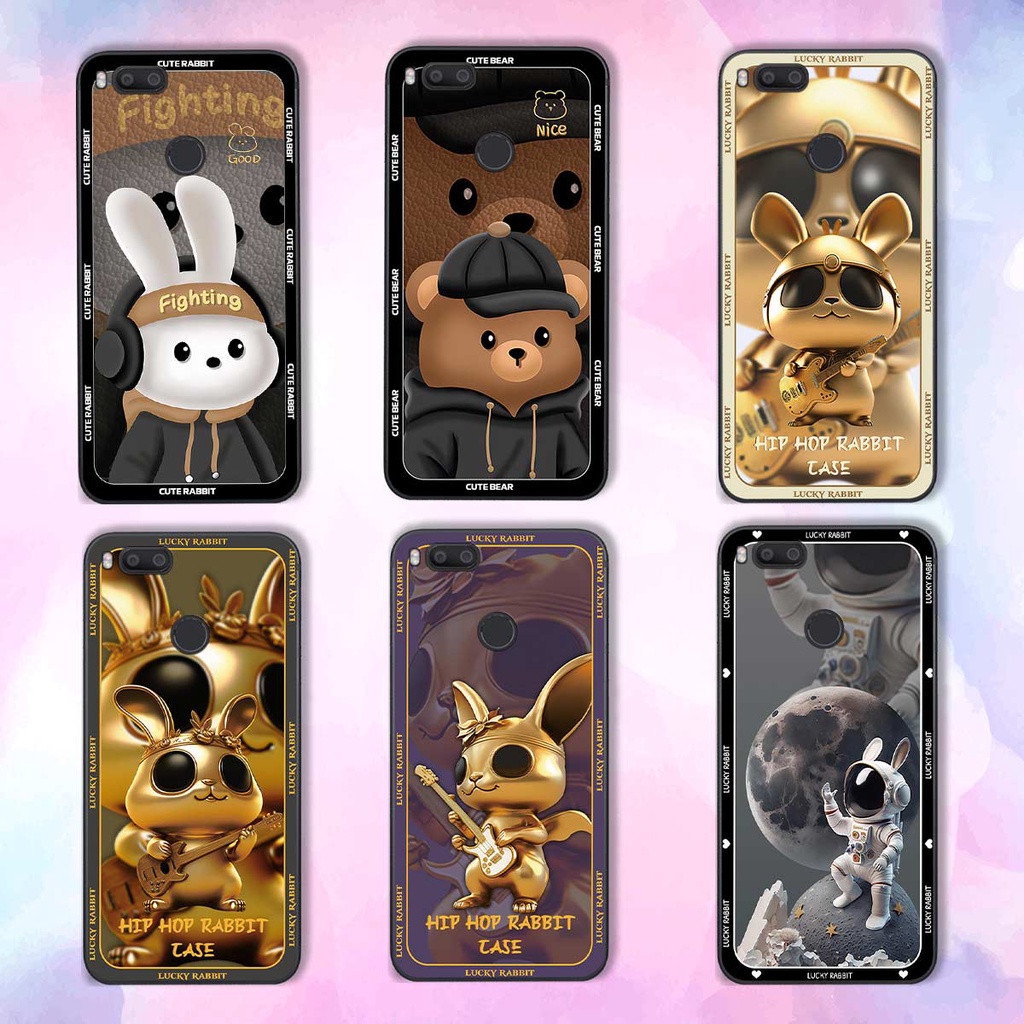 Ốp lưng Xiaomi Mi A1 hình thỏ trắng vàng 3D, gấu nâu, vũ trụ siêu cấp, rẻ bền đẹp