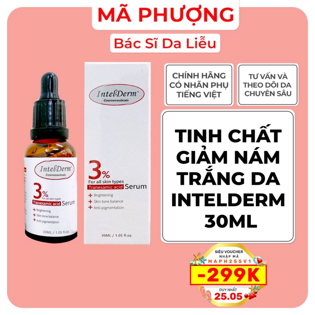 Serum dưỡng sáng mờ thâm nám 3% Tranexamic Serum Intelderm 30ml - Hàng chính hãng - Dược mỹ phẩm Bác sĩ Mã Phượng