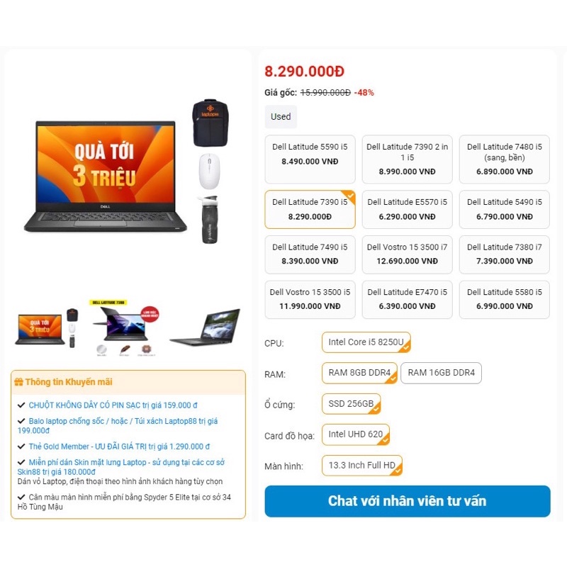 Laptop Dell 7390 xách tay cấu hình cao nhật bản