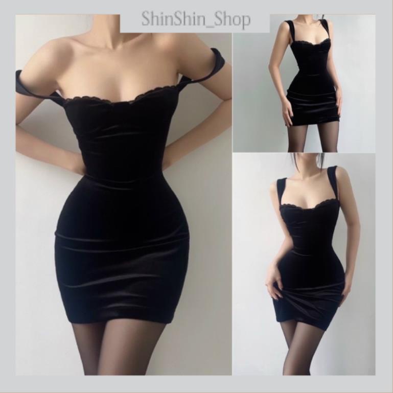 Sản phẩm mới 100% Đầm Dây Nhung Phối Ren Cúp Ngực Đi Tiệc D167