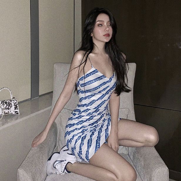 Jiashucheng Đầm Ngắn Hai Dây Ôm Eo Họa Tiết Kẻ Sọc Thời Trang Xuân Hè Kiểu Pháp Cổ Điển Dành Cho Bạn Nữ