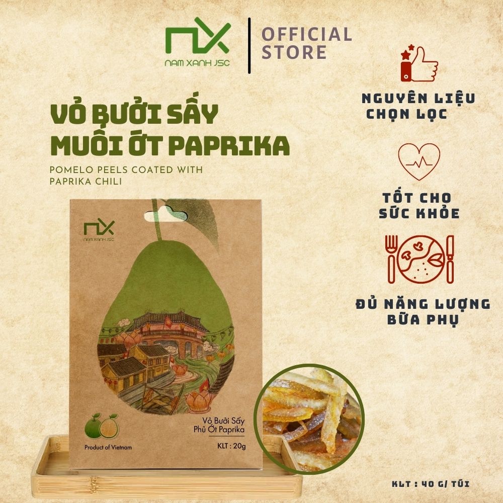 Nam Xanh Mứt Vỏ Bưởi Sấy Muối Ớt Paprika Túi 40gr