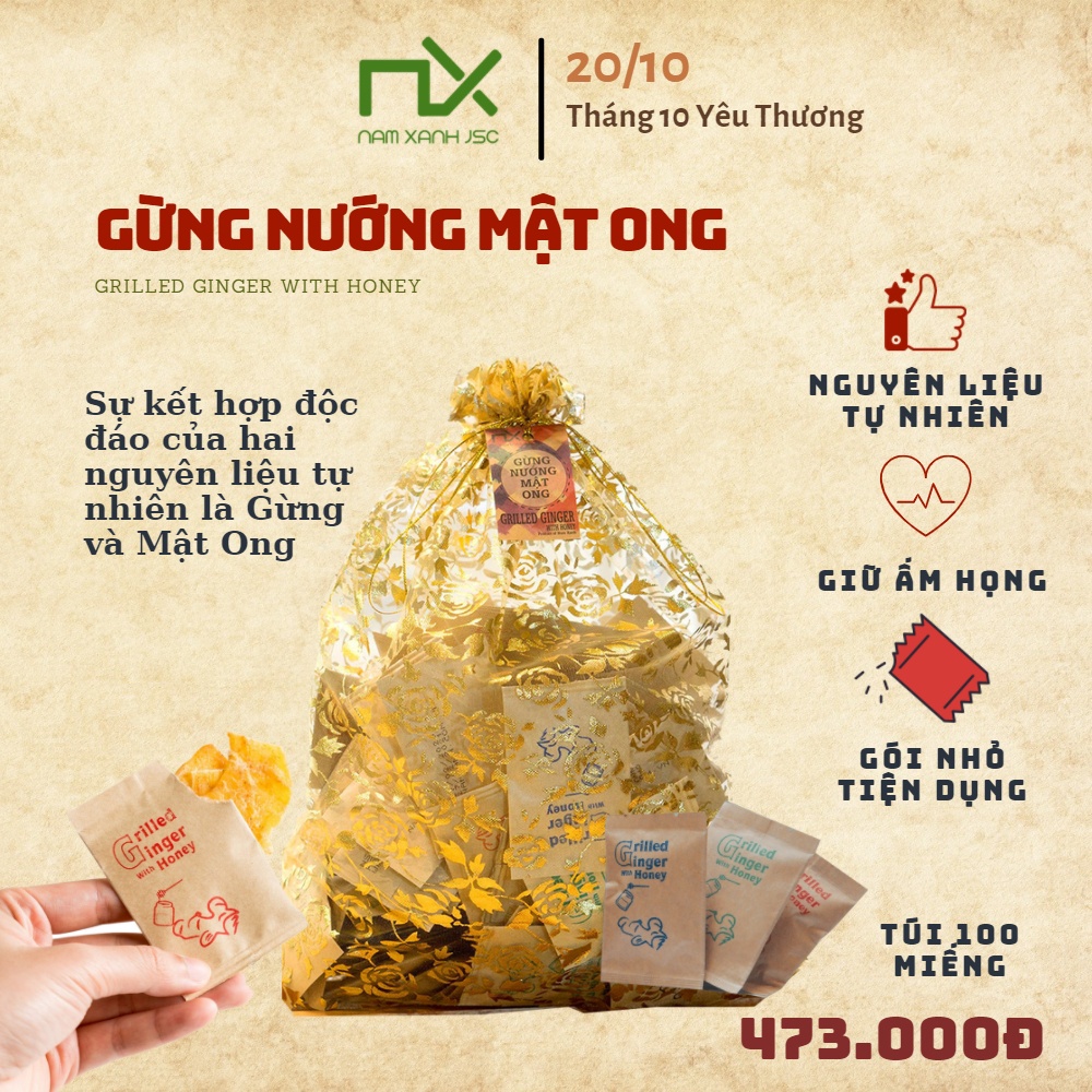 Nam Xanh Túi Gừng Nướng Mật Ong 100 miếng