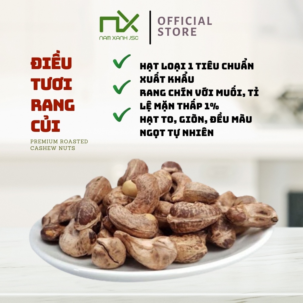 Nam Xanh Hạt Điều Tươi Rang Củi Premium Cashew Nuts Túi 350g (400g)