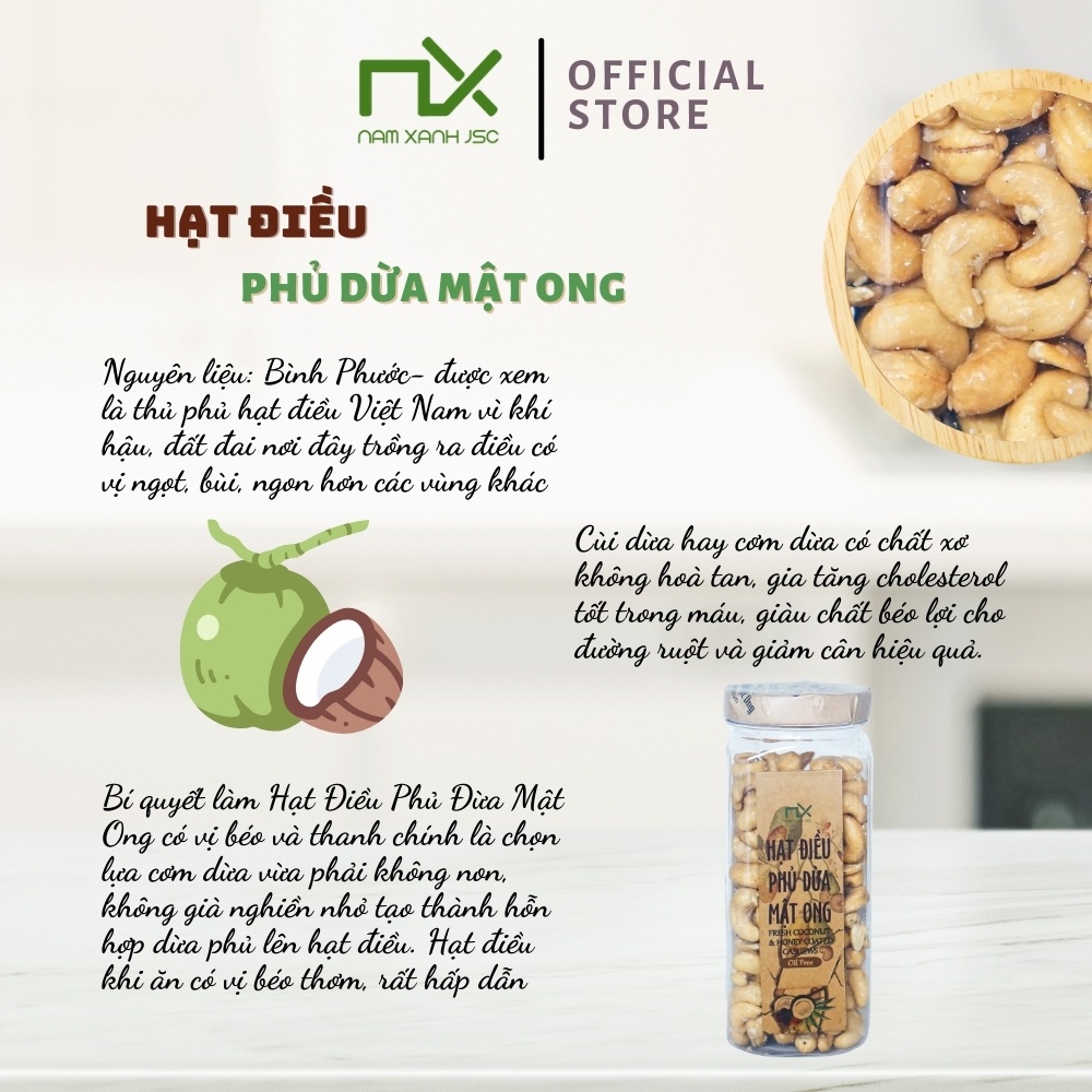 Nam Xanh Hạt Điều Phủ Dừa Mật Ong Cashew Nuts Coconut Honey