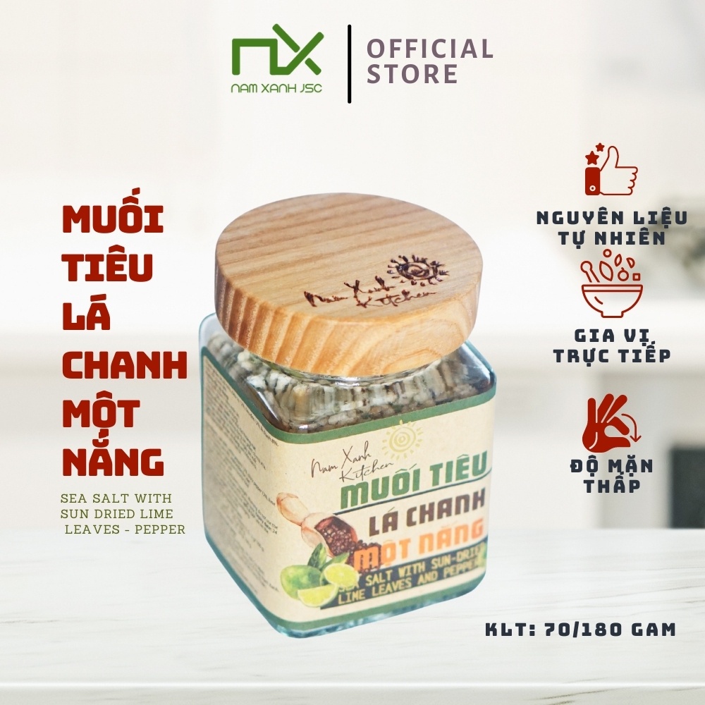 Nam Xanh Muối Tiêu Lá Chanh Một Nắng Sea Salt With Sun And Dried Lime Leaves And Peppers 90G (200G)