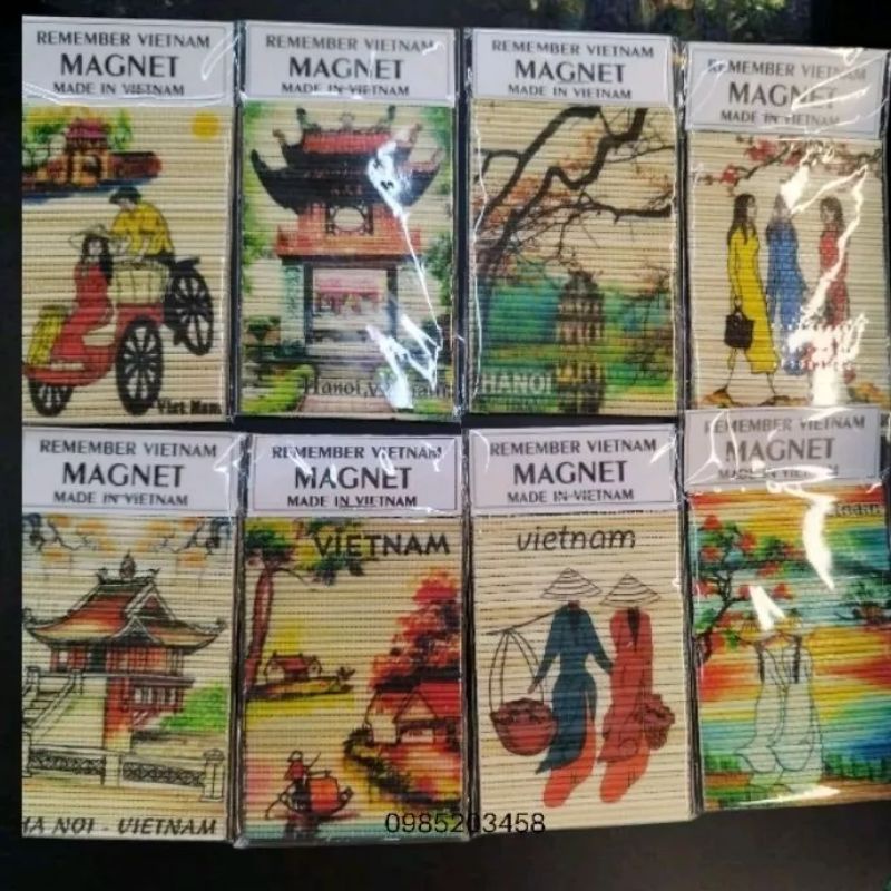 Nam châm hít tủ lạnh bằng mành tre vẽ tay phong cảnh Việt Nam , magnet