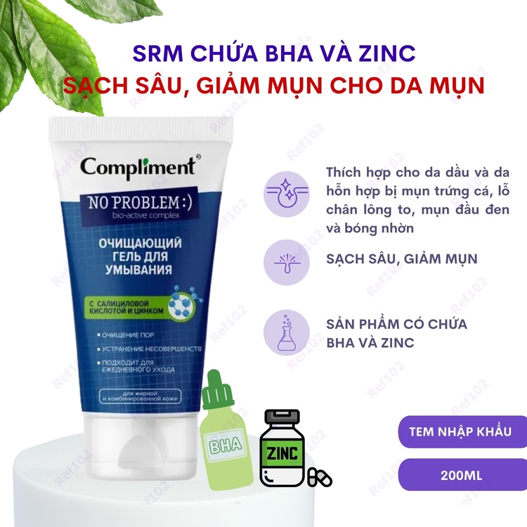 Sữa rửa mặt BHA Compliment No Problem Teatree TRÀM TRÀ VÀ 3IN1 chứa BHA Làm Sạch Sâu Giảm Mụn Giảm Khô Da