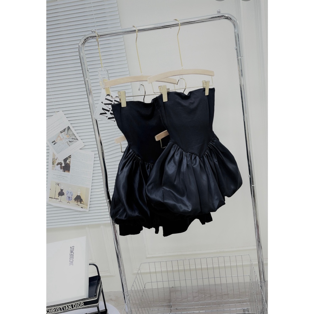 Set Áo Quây Bèo Đen Chất Zip Tàu Mix Tacta Phồng, Kèm Quần Sooc SIu Xinh