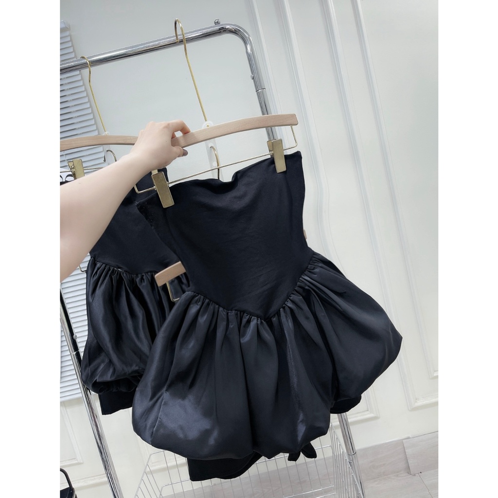 Set Áo Quây Bèo Đen Chất Zip Tàu Mix Tacta Phồng, Kèm Quần Sooc SIu Xinh