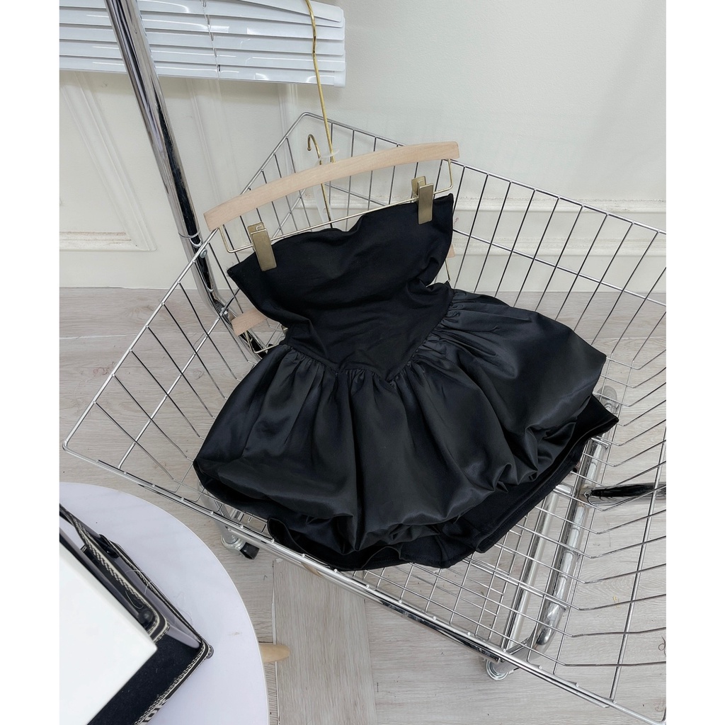 Set Áo Quây Bèo Đen Chất Zip Tàu Mix Tacta Phồng, Kèm Quần Sooc SIu Xinh