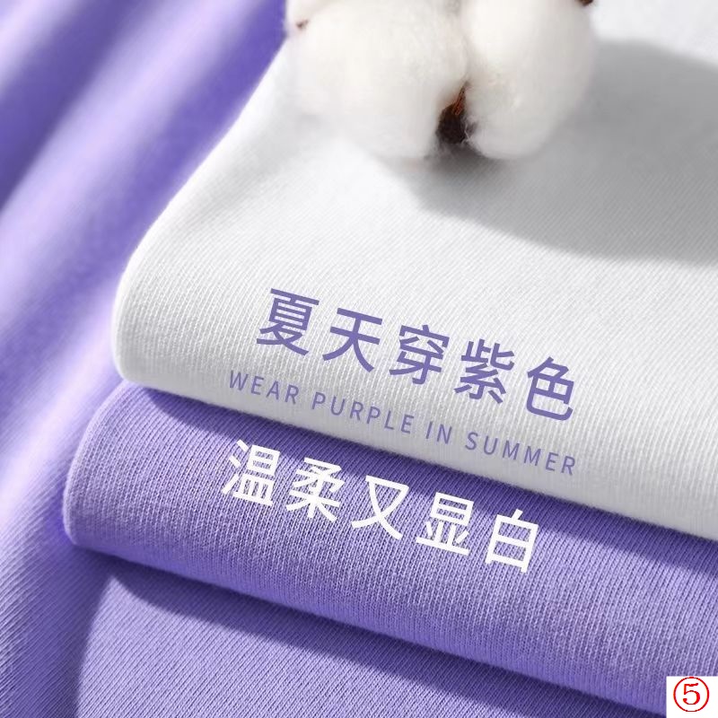 Áo Thun Cotton Tay Ngắn Cổ Tròn Màu Tím Nhạt Thời Trang Cho Nữ 200g
