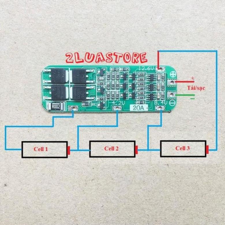 Mạch 3S 20A 12.6V, sạc đầy tự ngắt và bảo vệ pin Li-ion 18650