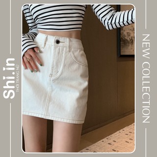Chân váy jean ngắn dáng chữ a, chân váy jean trắng đen chất vải jean cao cấp phong cách hàn quốc
