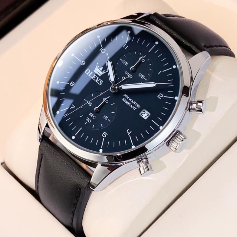 OLEVS 2880 Đồng hồ nam chính hãng Dây da có chức năng Lịch chống vô nước phát sáng Mặt số