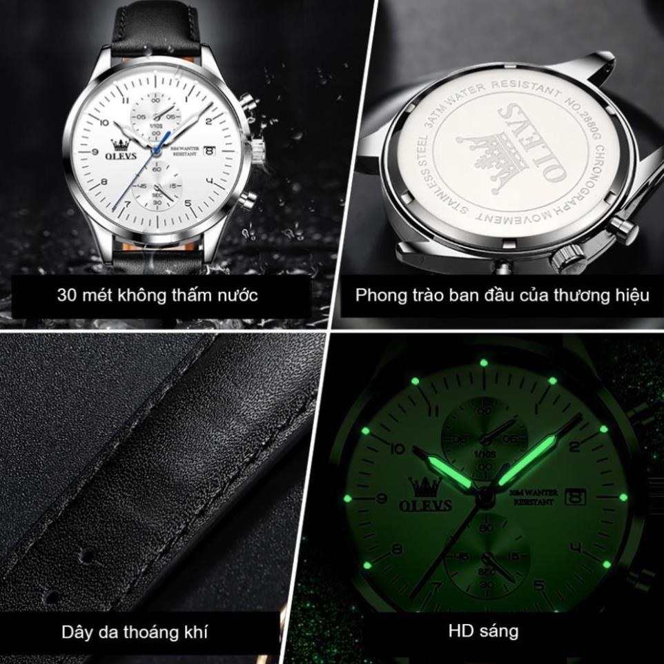 [SIÊU HOT] OLEVS 2880 Đồng hồ nam chính hãng Dây da có chức năng Lịch chống vô nước phát sáng Mặt số | BigBuy360 - bigbuy360.vn