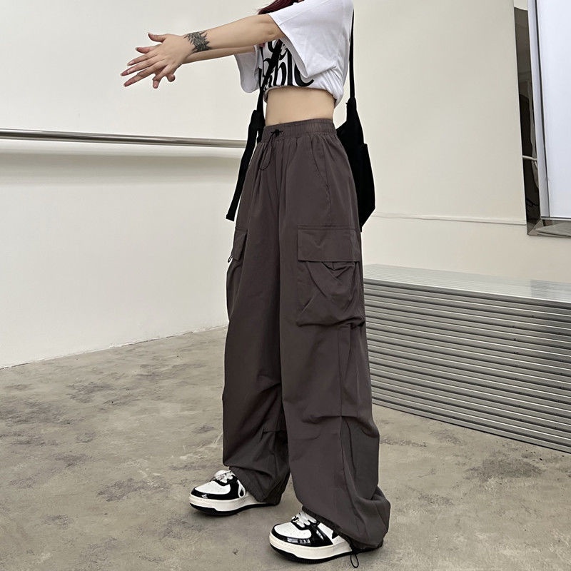 Jiashucheng Quần Yếm Dây Rút Ống Rộng Phong Cách Retro Mỹ Mùa Hè Mới Dễ Phối Đồ Cho Nữ