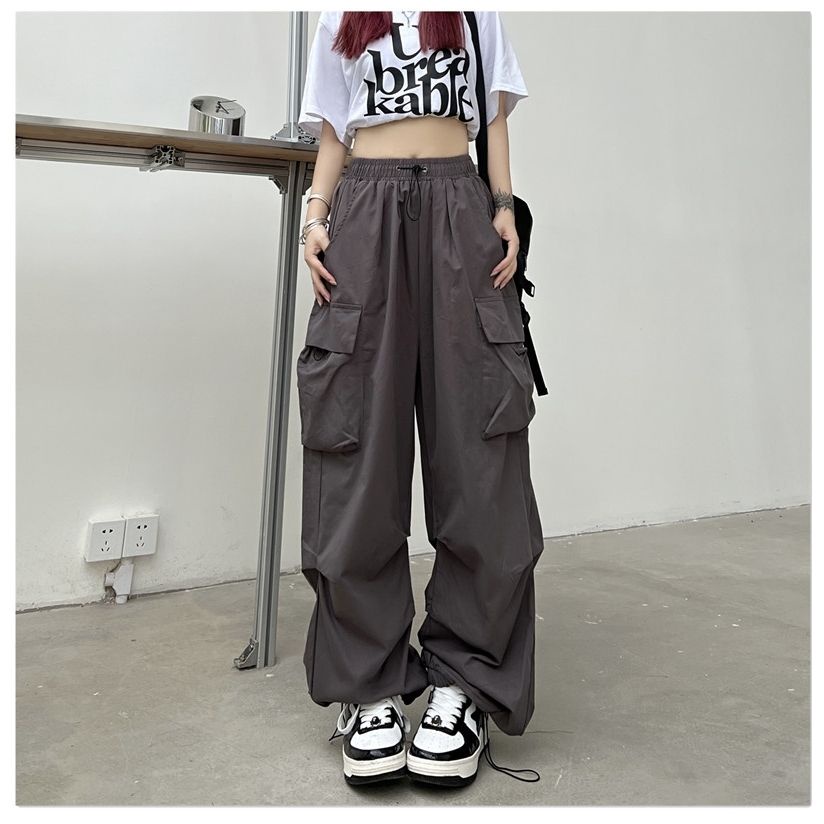 Jiashucheng Quần Yếm Dây Rút Ống Rộng Phong Cách Retro Mỹ Mùa Hè Mới Dễ Phối Đồ Cho Nữ