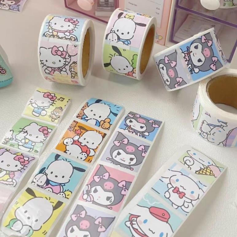 cuộn 200 miếng tem sticker niêm phong Sanrio Kuromi Cinamarol Hellokitty Melody …
