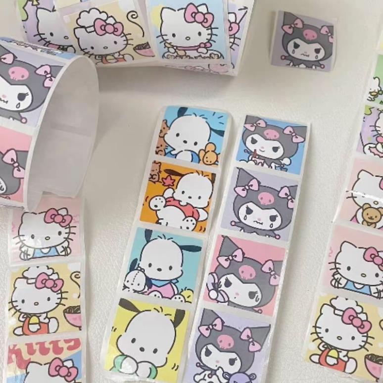 cuộn 200 miếng tem sticker niêm phong Sanrio Kuromi Cinamarol Hellokitty Melody …