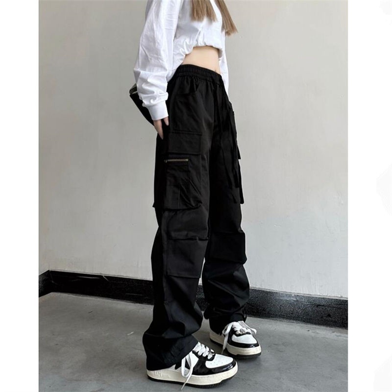 Jiashucheng Quần Yếm Dáng Suông Lưng Cao Ống Đứng Dễ Phối Đồ Phong Cách Hàn Quốc Mới Cho Nữ