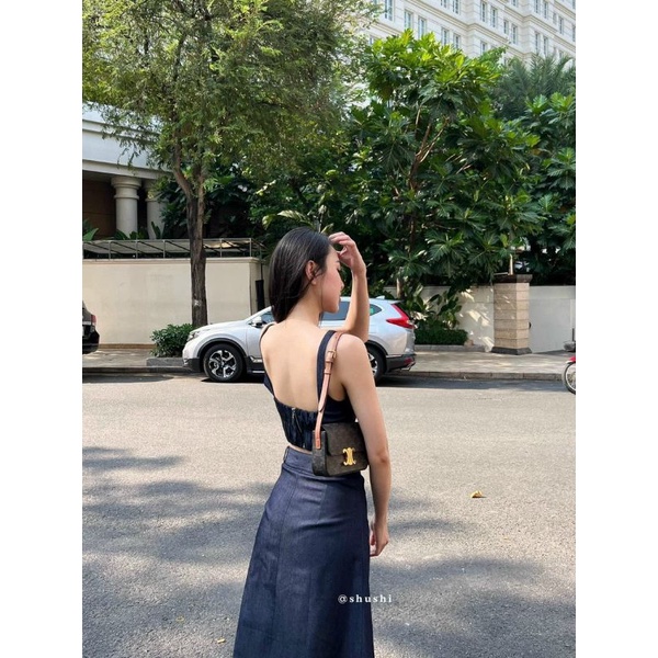 SET CROP 2S DENIM BO THUN LƯNG CHÂN VÁY MIDI