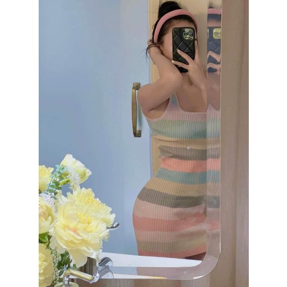 Đầm body thun sọc cầu vồng