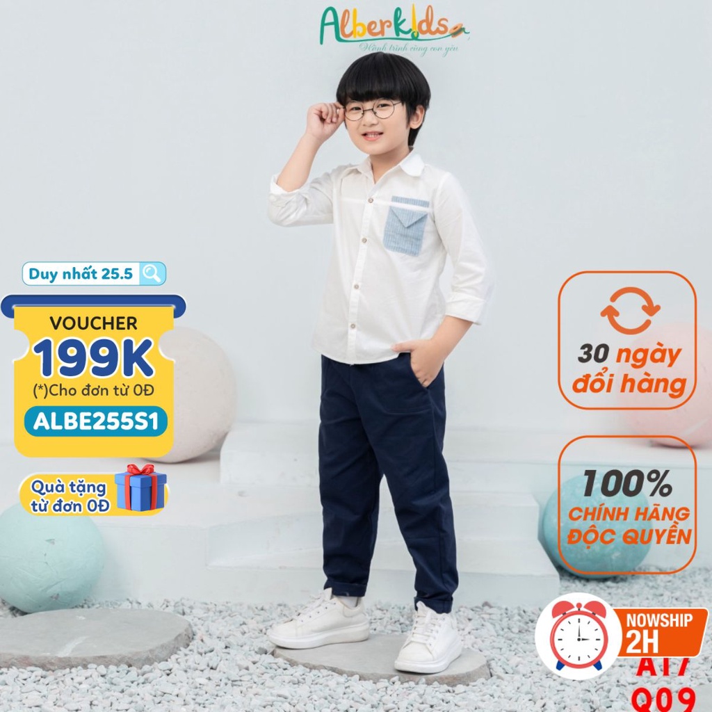 Sét đồ bộ bé trai ALBER áo sơ mi quần Jogger năng động cho trẻ em 5,6,7,8,9,10,11,12 tuổi [A17, Q09]