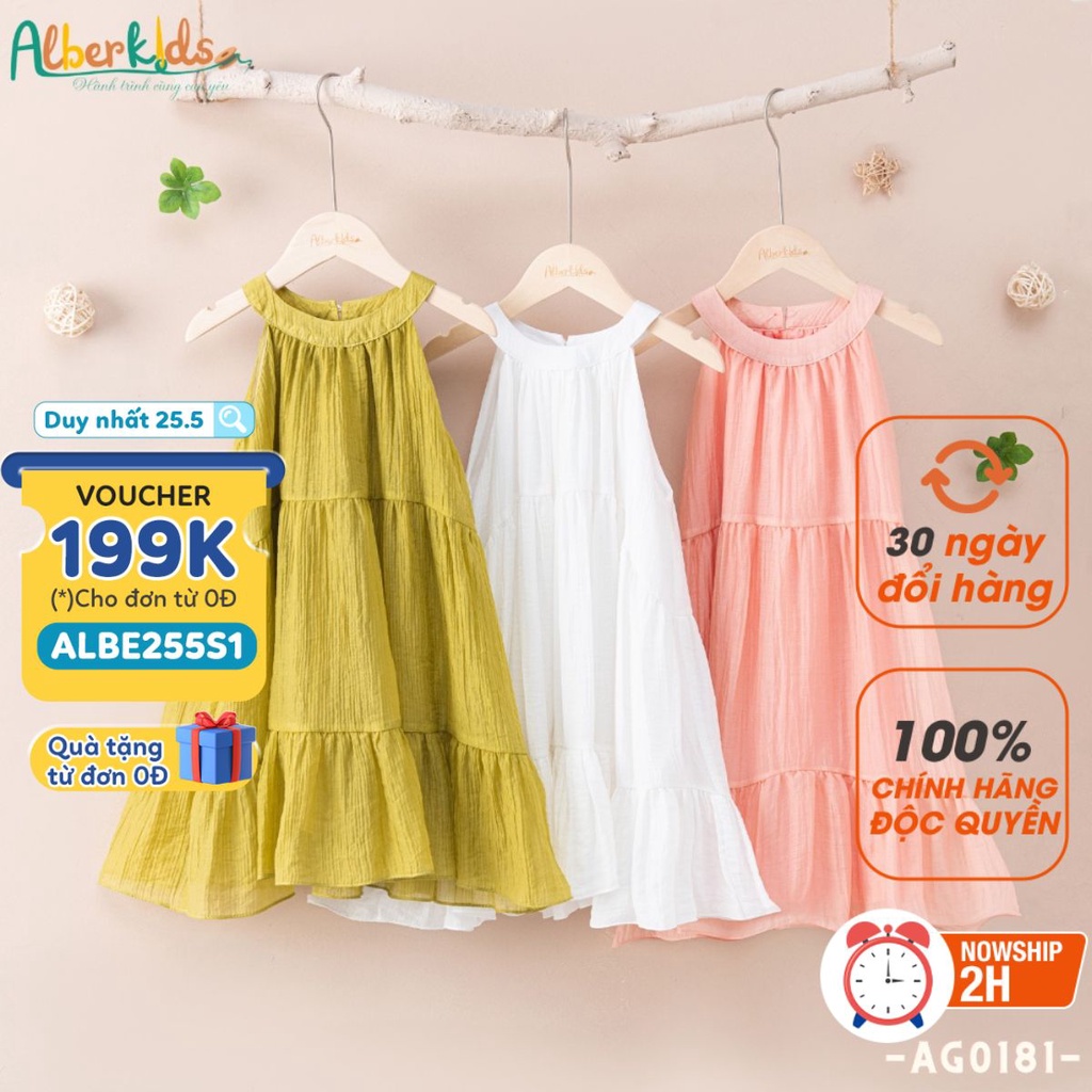 Váy bé gái ALBERKIDS sát nách 3 tầng 3 màu sắc công chúa xinh đẹp cho trẻ em 2,3,4,5,6,7,8,9,10,11,12 tuổi AG0181