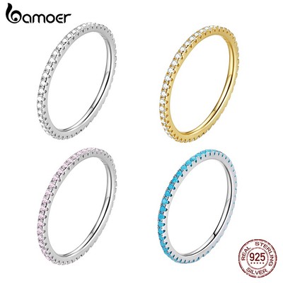 Nhẫn bạc Bamoer 925 lấp lánh Thiết kế đơn giản Trang sức thời trang nữ