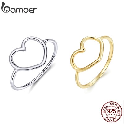 BAMOER Nhẫn bạc 925 HìNh TráI Tim ThờI Trang Cho Nữ