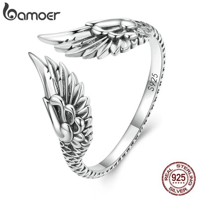 BAMOER Nhẫn Hở Bạc 925 HìNh CáNh Thiên ThầN ThờI Trang Cho Nam Nữ