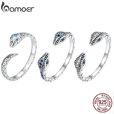 Nhẫn hở BAMOER bạc 925 hình rắn tinh xảo thời trang