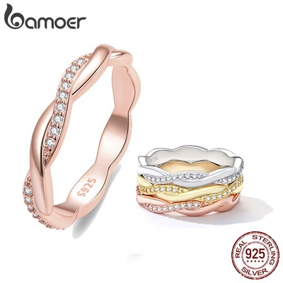 Nhẫn bạc 925 BAMOER kiểu dáng đơn giản thời trang cho nữ