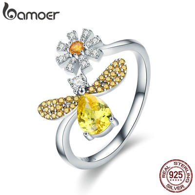 Nhẫn Bamoer scr348 Bạc 925 hình con ong thời trang sáng tạo