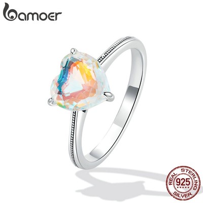 Nhẫn BAMOER chất liệu bạc 925 đính hột hình trái tim thời trang cho nữ