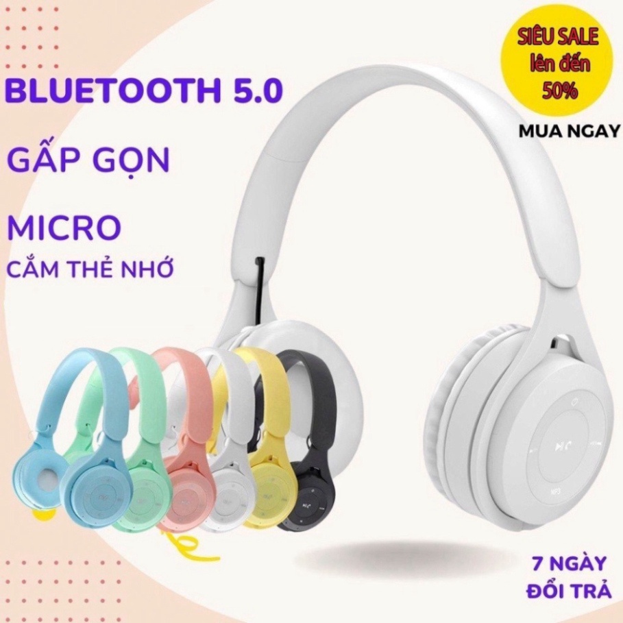 Tai nghe chụp tai Y08 có micro chống ồn Headphone không dây màu sắc thời trang,tai nghe bluetooth 5.0 âm thanh chuẩn tốt