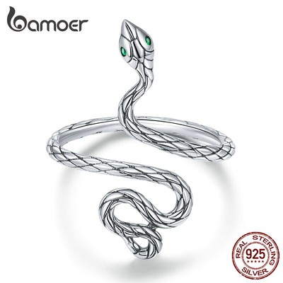 Nhẫn BAMOER BSR199 bạc S925 thiết kế hình rắn có thể điều chỉnh kích thước thời trang dành cho nữ