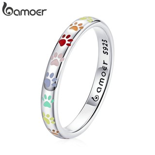 Nhẫn Bamoer BSR179 bằng bạc 925 chống mài mòn họa tiết chân mèo dễ thương cho nữ