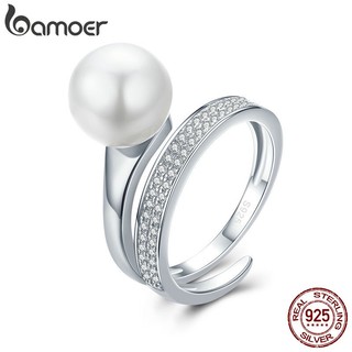 Nhẫn Bamoer Scr231 bạc phong cách hình học đính đá thời trang dành cho nữ