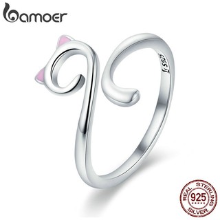 Nhẫn Bamoer Scr341 Làm Từ Bạc 925 Mặt Hình Mèo Kiểu Dáng Mở Thiết Kế Thời Trang