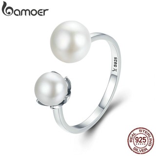 Nhẫn Bamoer có thể điều chỉnh kích thước bạc 925 gắn hạt ngọc trai giả sang trọng cho nữ