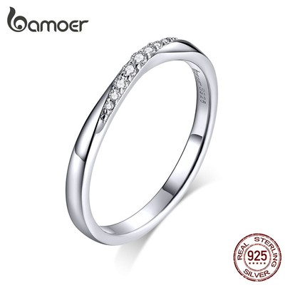 Nhẫn BAMOER BSR095 bằng bạc sterling 925 đính đá zircon lấp lánh phong cách thời trang cho nữ