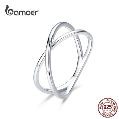 Nhẫn Bamoer SCR543 100% bạc 925 phong cách đơn giản thanh lịch cho nữ
