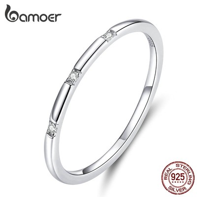 Nhẫn Bamoer SCR591 bằng bạc 925 thiết kế đơn giản hợp thời trang có thể đeo nhiều lớp